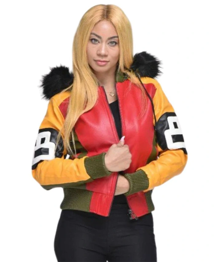 Womens 8 Ball Bomber Leather Jacket